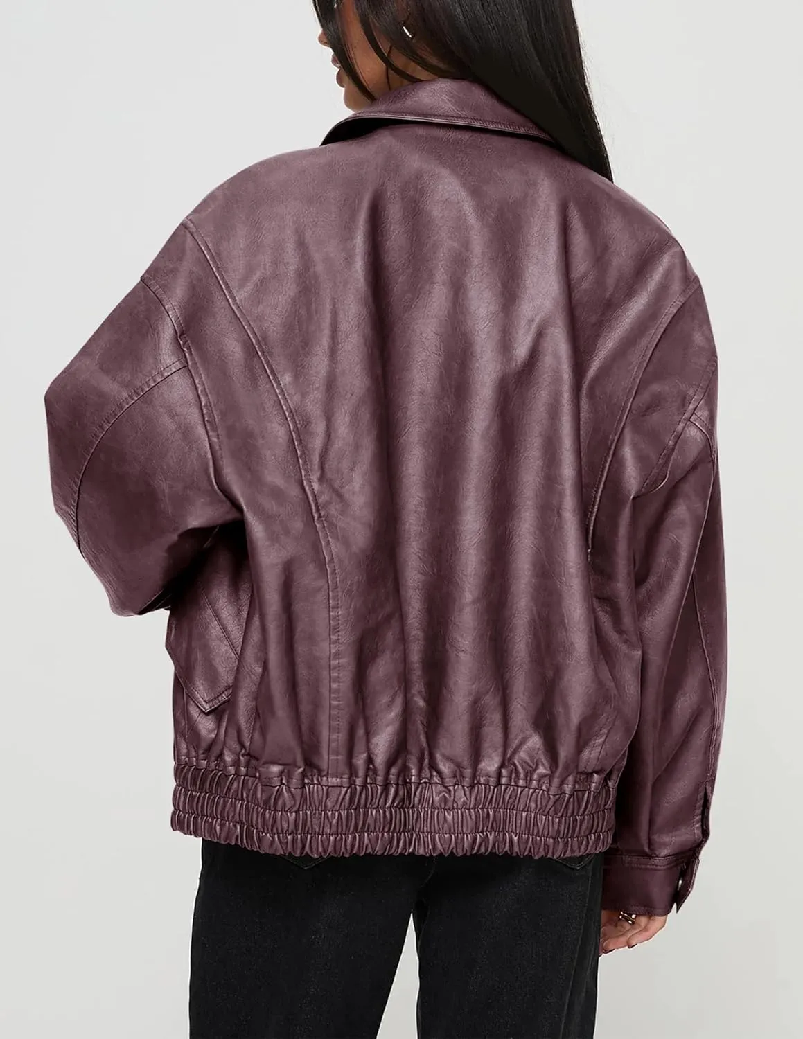PRETTYGARDEN Women's Faux Leather Motorcycle Jacket Trendy Fall Spring Clothes Oversized Zip Up Winter Coat Outerwear