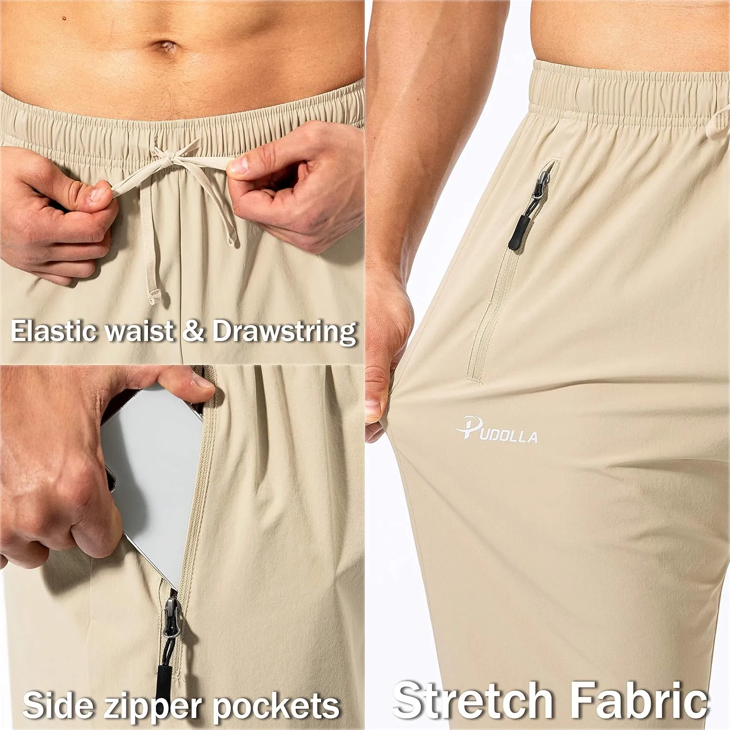 Pudolla Men's Workout Athletic Pants Elastic Waist Jogging Running Pants for Men with Zipper Pockets