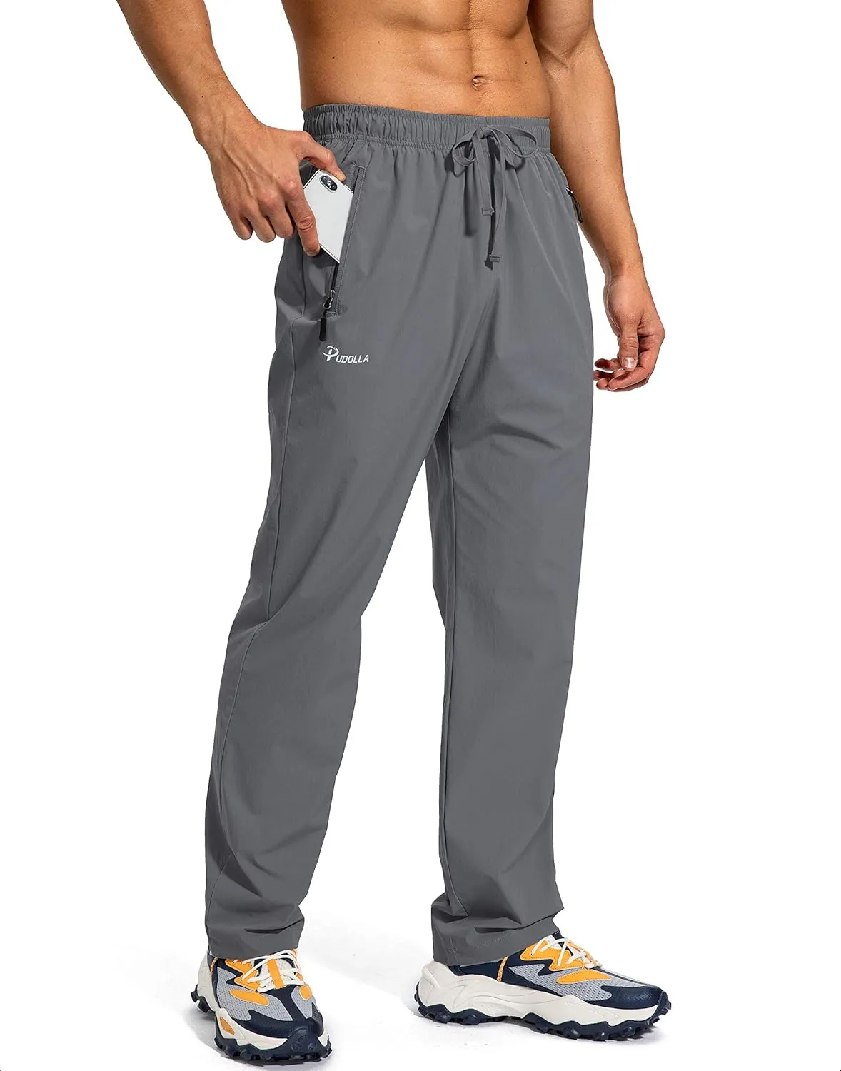 Pudolla Men's Workout Athletic Pants Elastic Waist Jogging Running Pants for Men with Zipper Pockets