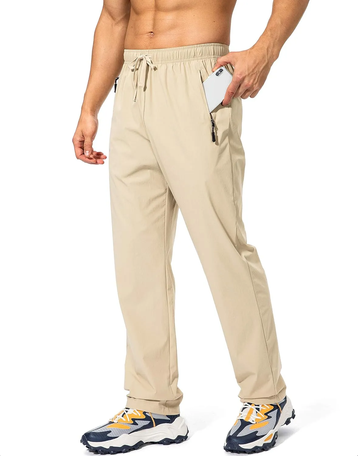 Pudolla Men's Workout Athletic Pants Elastic Waist Jogging Running Pants for Men with Zipper Pockets