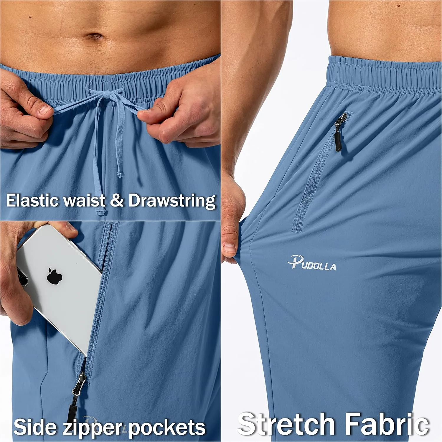 Pudolla Men's Workout Athletic Pants Elastic Waist Jogging Running Pants for Men with Zipper Pockets