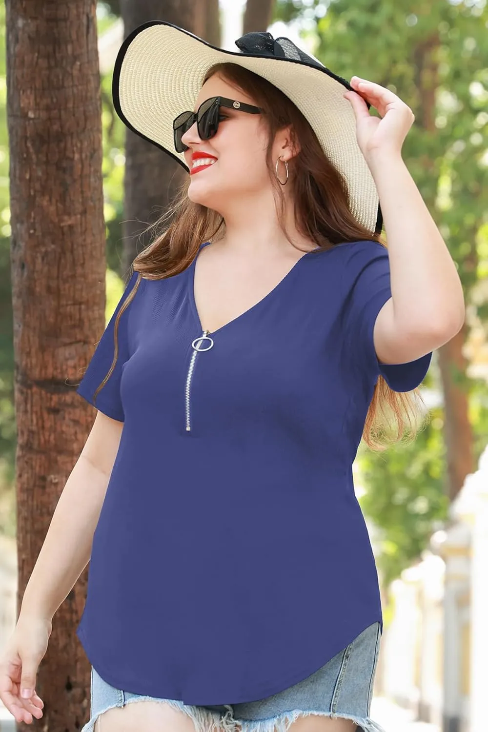 RITERA Plus Size Tops for Womens Polo Shirt Zipper Tshirt Office Business V Neck Tunic Work Blouses Dressy Collared Clothes