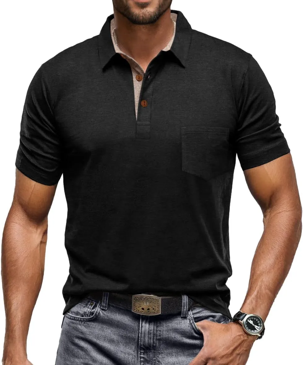 Sailwind Men's Cotton Polo Shirts Short Sleeve Casual Summer Shirts Classic Collared Golf Shirt with Pocket