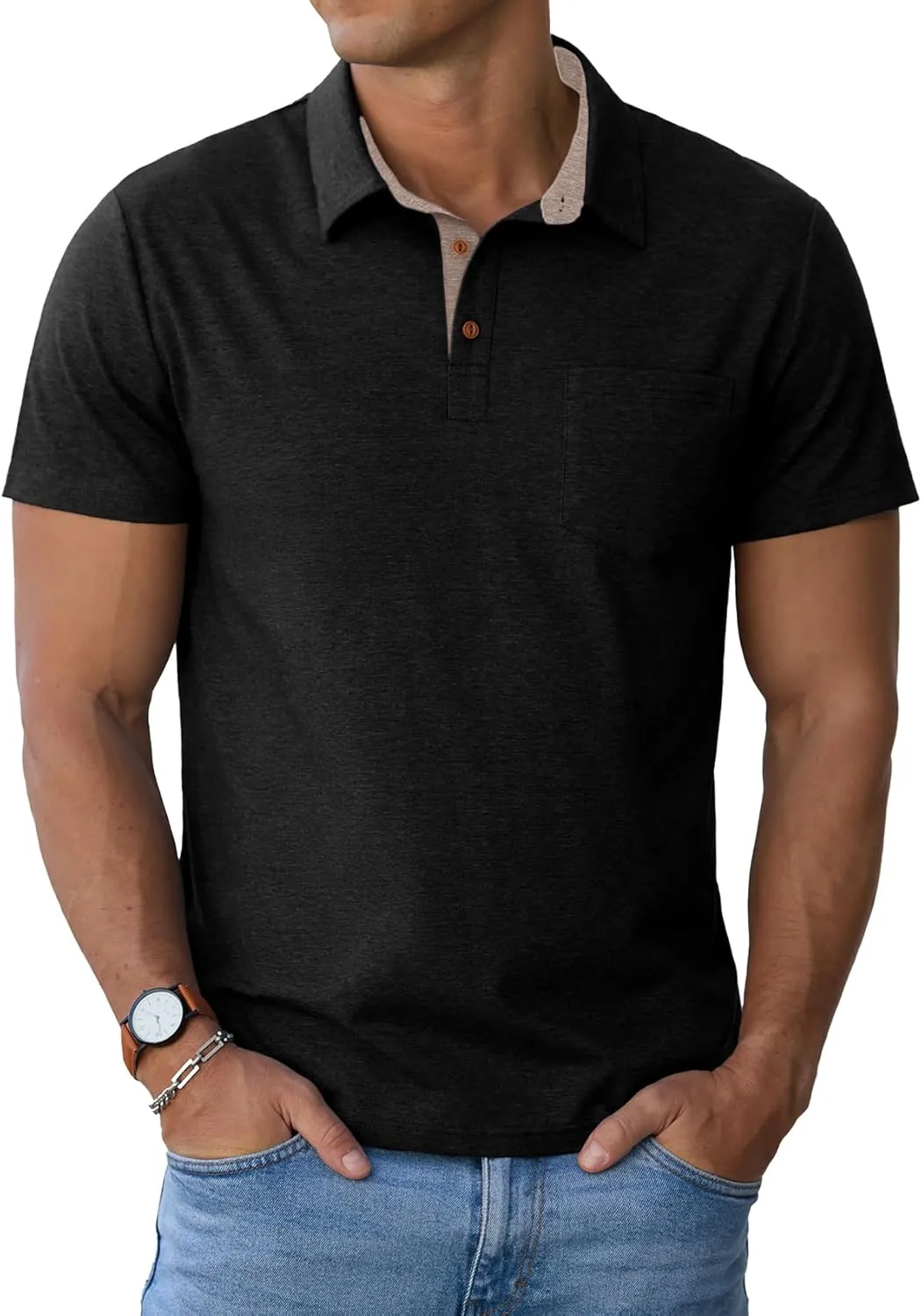 Sailwind Men's Cotton Polo Shirts Short Sleeve Casual Summer Shirts Classic Collared Golf Shirt with Pocket