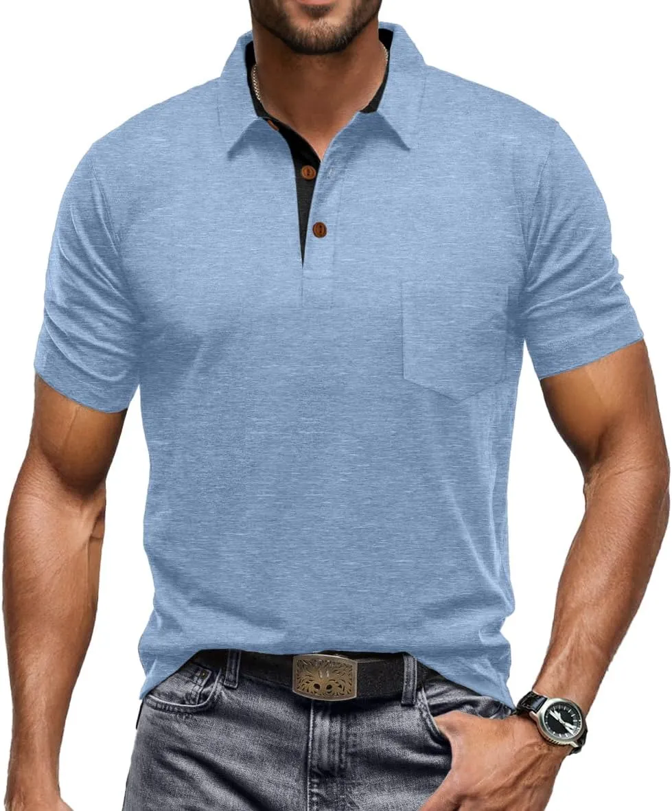 Sailwind Men's Cotton Polo Shirts Short Sleeve Casual Summer Shirts Classic Collared Golf Shirt with Pocket