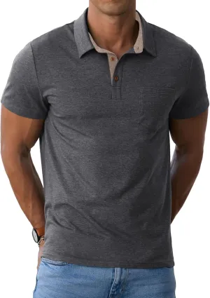 Sailwind Men's Cotton Polo Shirts Short Sleeve Casual Summer Shirts Classic Collared Golf Shirt with Pocket