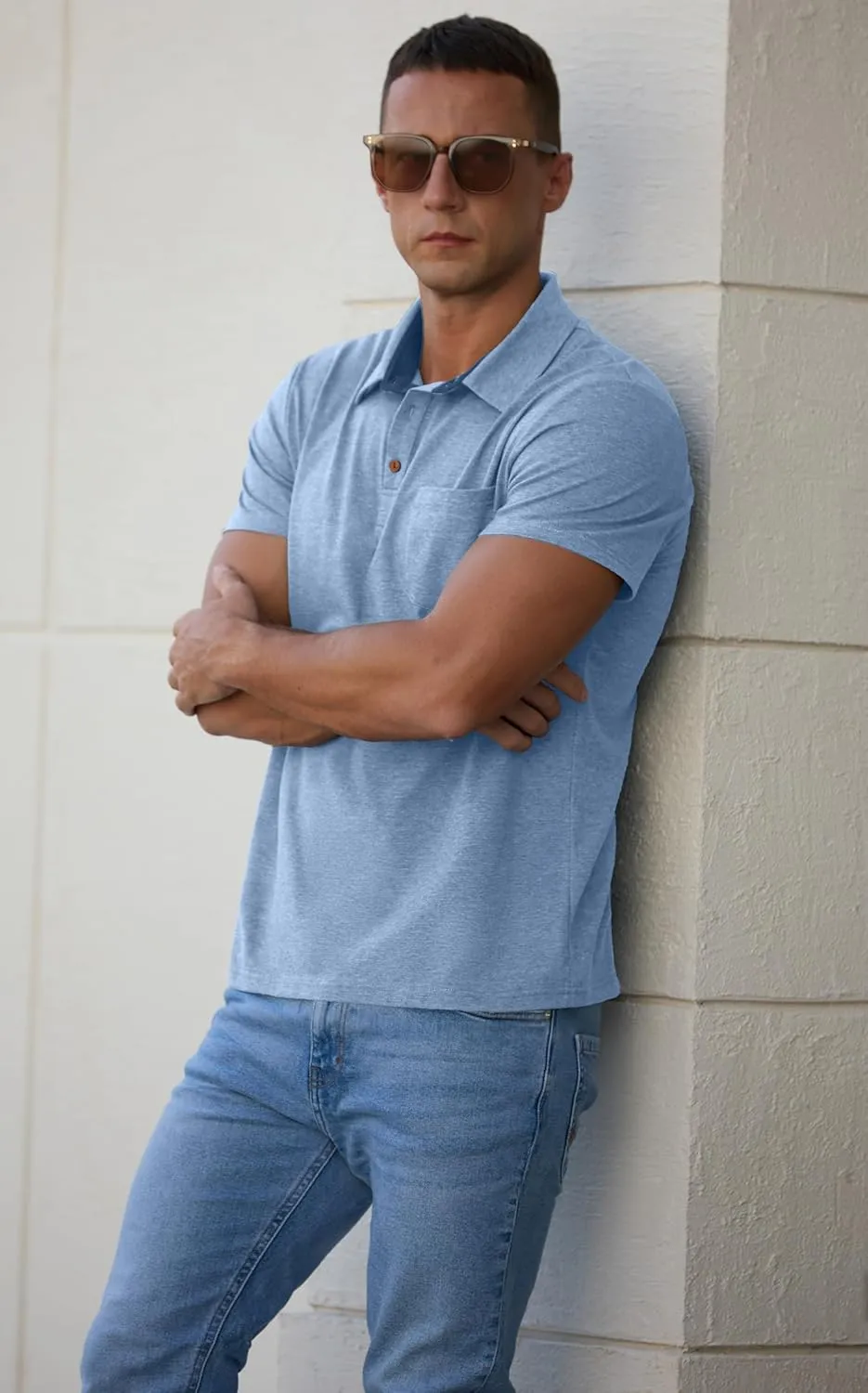 Sailwind Men's Cotton Polo Shirts Short Sleeve Casual Summer Shirts Classic Collared Golf Shirt with Pocket
