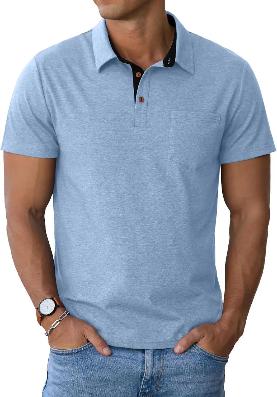 Sailwind Men's Cotton Polo Shirts Short Sleeve Casual Summer Shirts Classic Collared Golf Shirt with Pocket