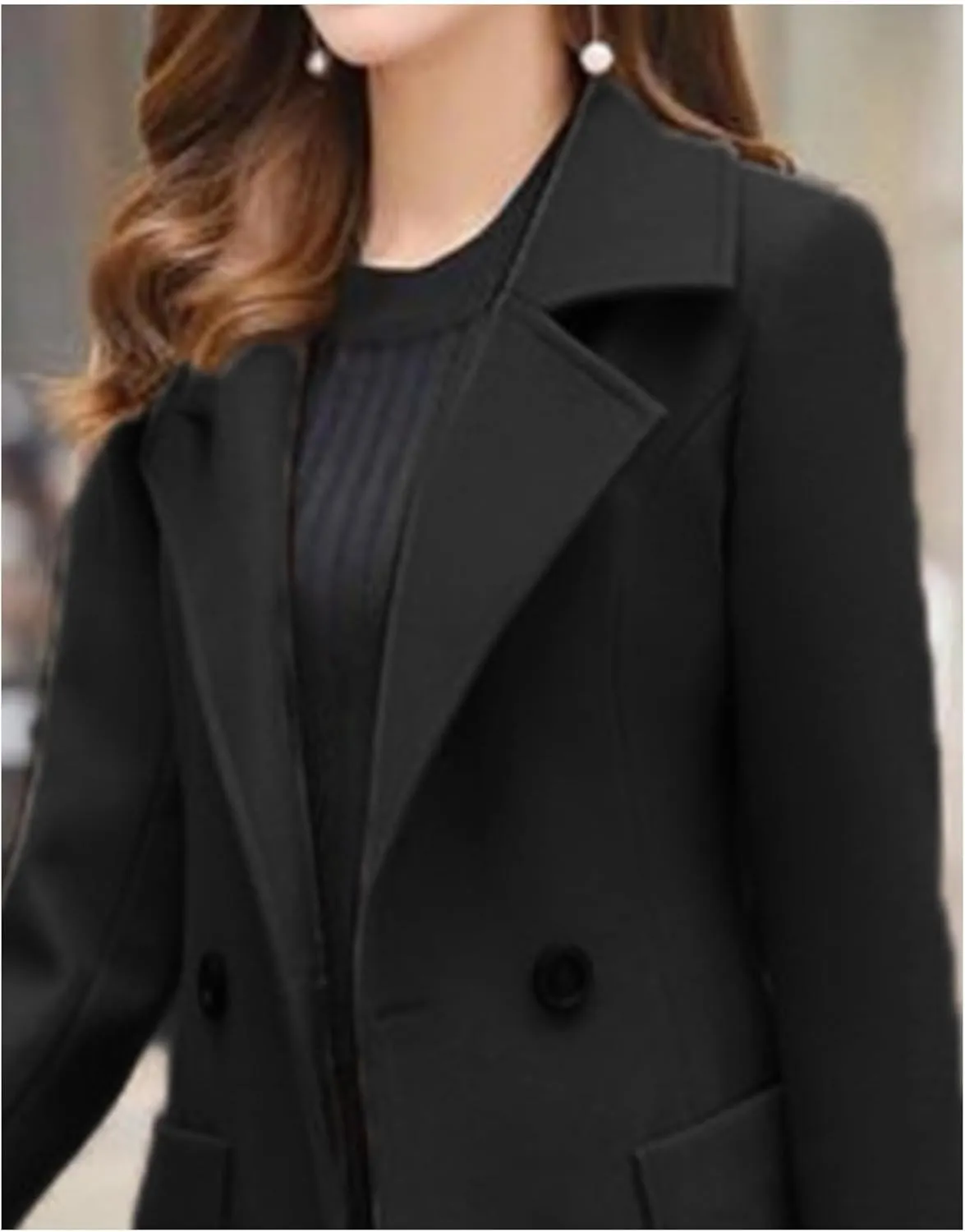 SEMATOMALA Women's Notch Lapel Collar Slim Fit A Line Wool Blend Long Coat Double Breasted Mid Long Pea Coat