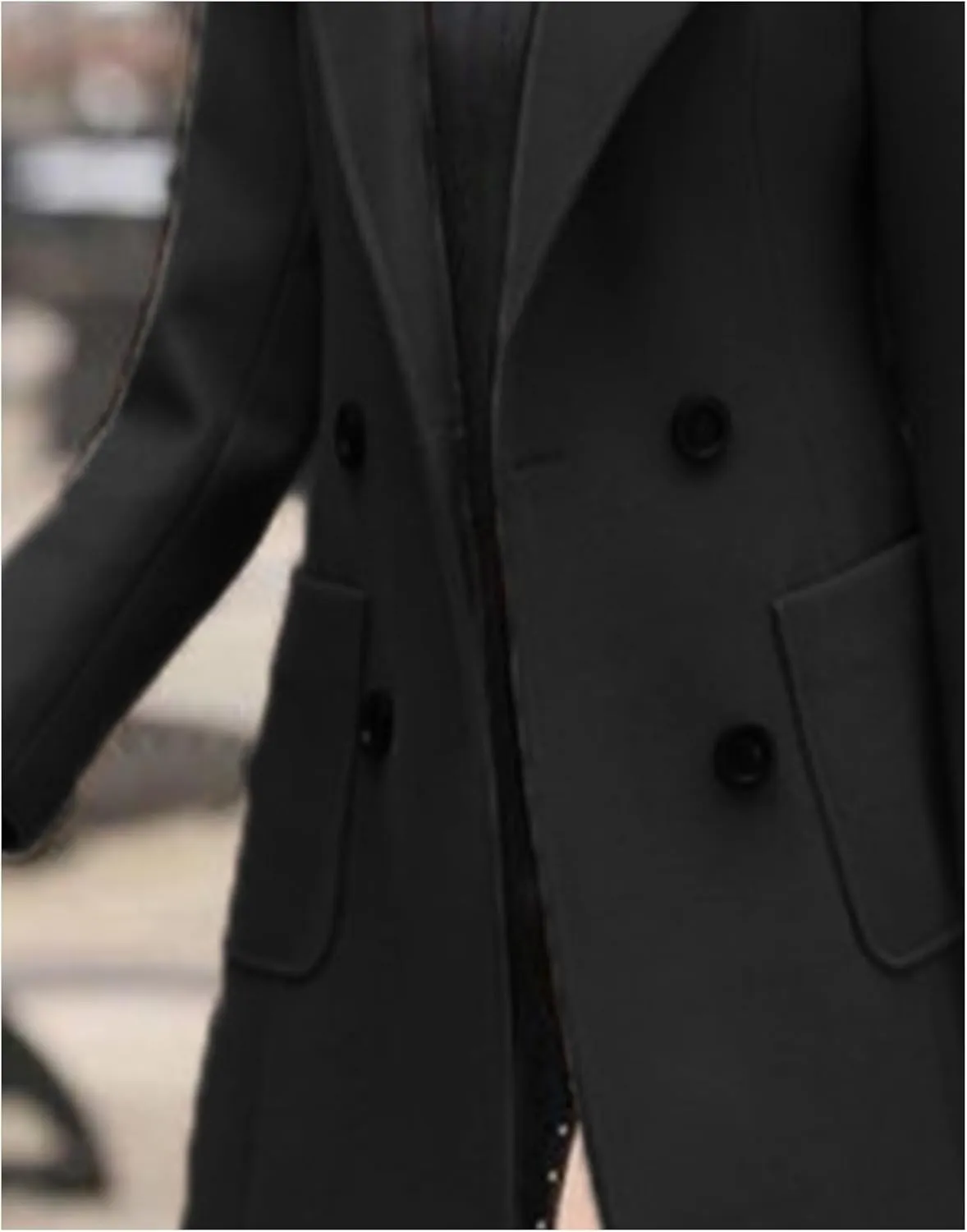 SEMATOMALA Women's Notch Lapel Collar Slim Fit A Line Wool Blend Long Coat Double Breasted Mid Long Pea Coat