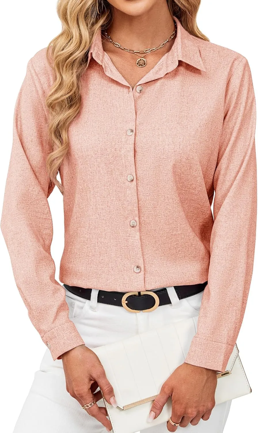 siliteelon Linen Shirts for Women Button Down Shirts Wrinkle Free Long Sleeve Dress Shirts Cotton Work Office Blouse Tops