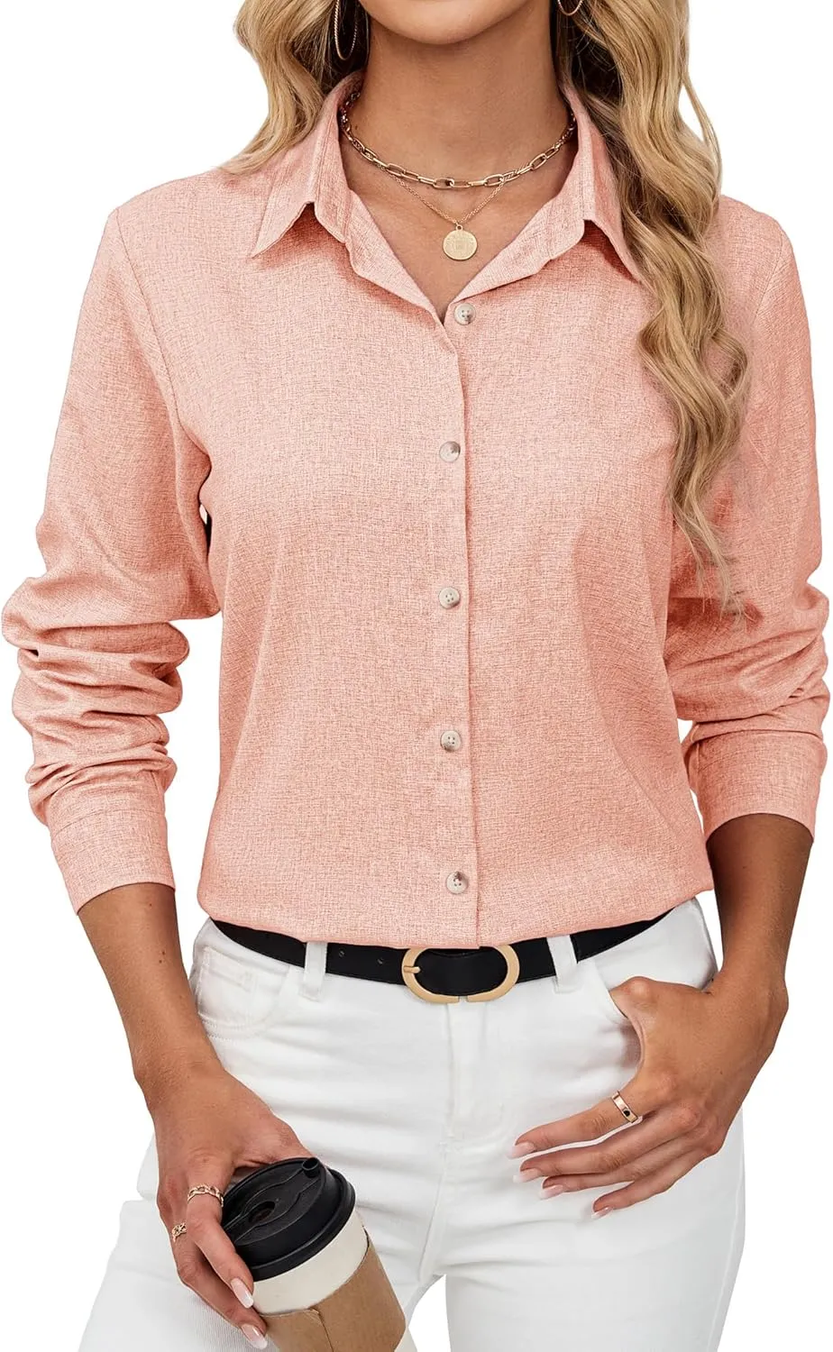 siliteelon Linen Shirts for Women Button Down Shirts Wrinkle Free Long Sleeve Dress Shirts Cotton Work Office Blouse Tops