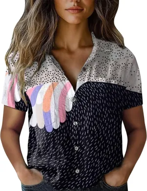 Summer Tops for Women 2025 Trendy V Neck Collared Button-up Gauze Blouses Colorful Vintage Boho Shirts Fashion 2025