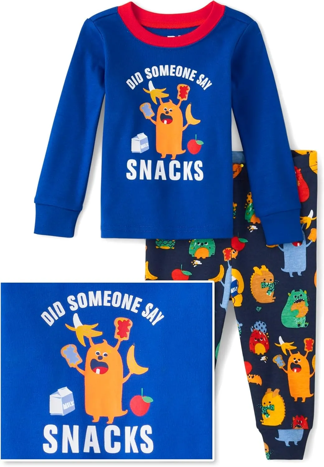 The Children's Place Baby Boys' Dino Heads Long Sleeve Top and Pants Snug Fit 100% Cotton 2 Piece Pajama Set