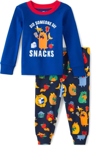 The Children's Place Baby Boys' Dino Heads Long Sleeve Top and Pants Snug Fit 100% Cotton 2 Piece Pajama Set