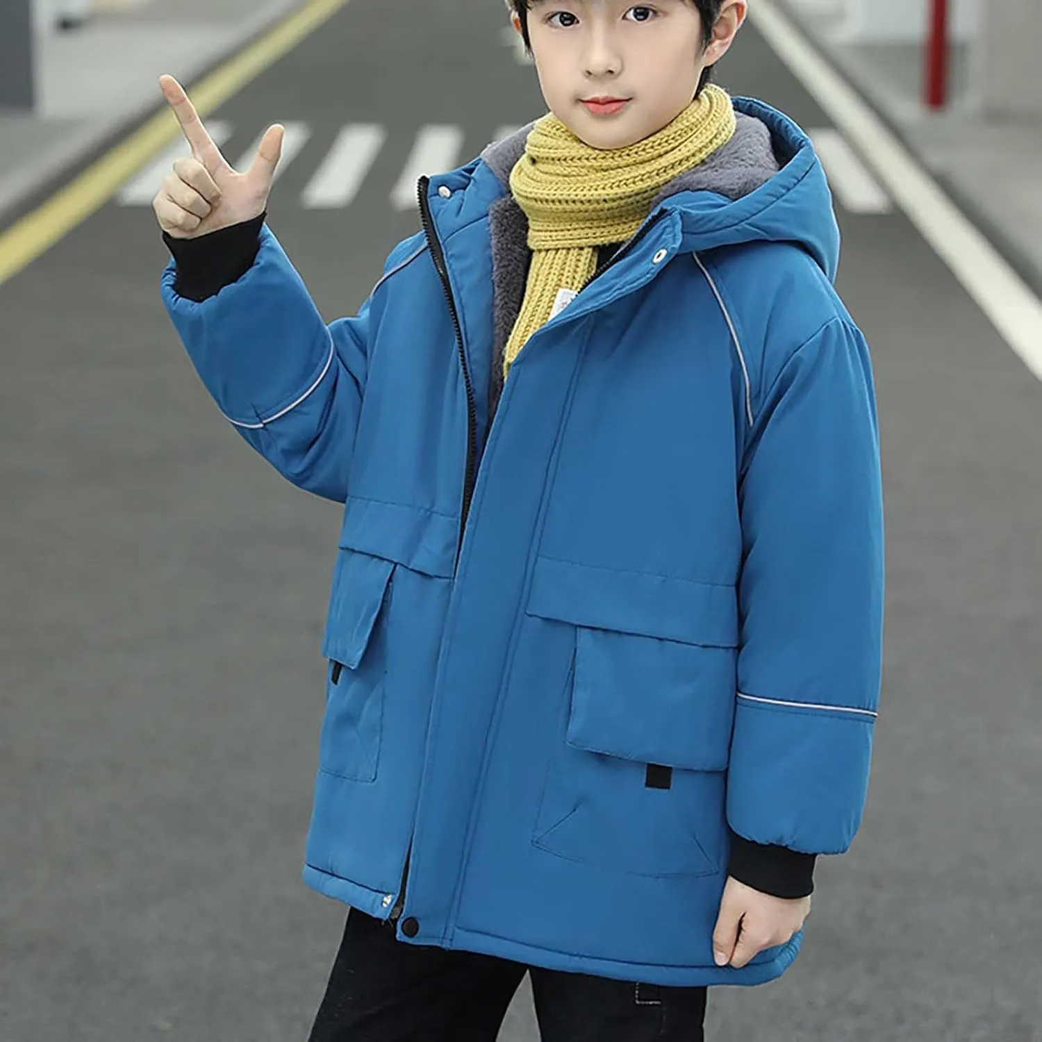 Toddler Youth Long Parka Boys Girls Winter Warm Fleece Linen Puffer Jackets Padded Outerwear Hooded Coats Clothes