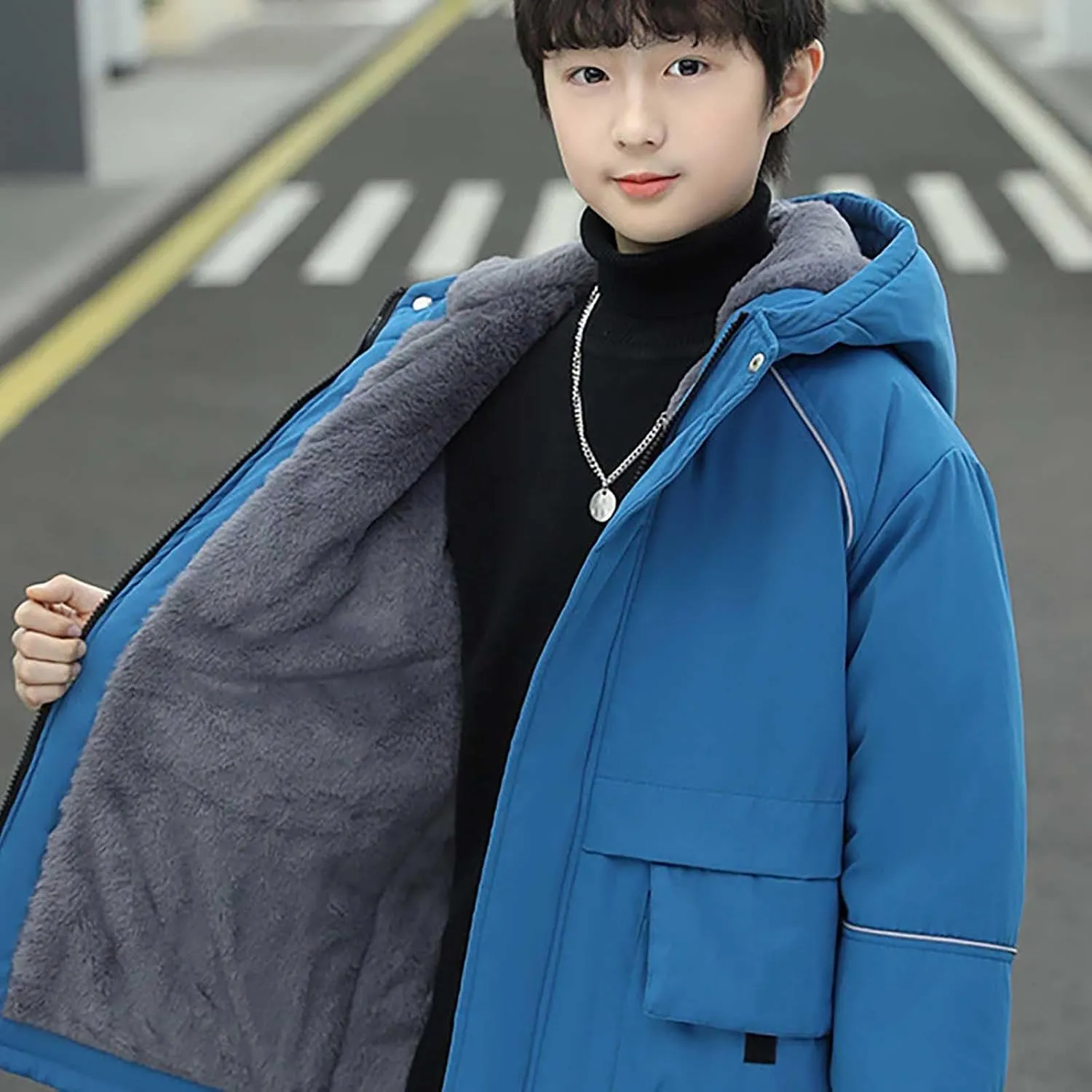 Toddler Youth Long Parka Boys Girls Winter Warm Fleece Linen Puffer Jackets Padded Outerwear Hooded Coats Clothes