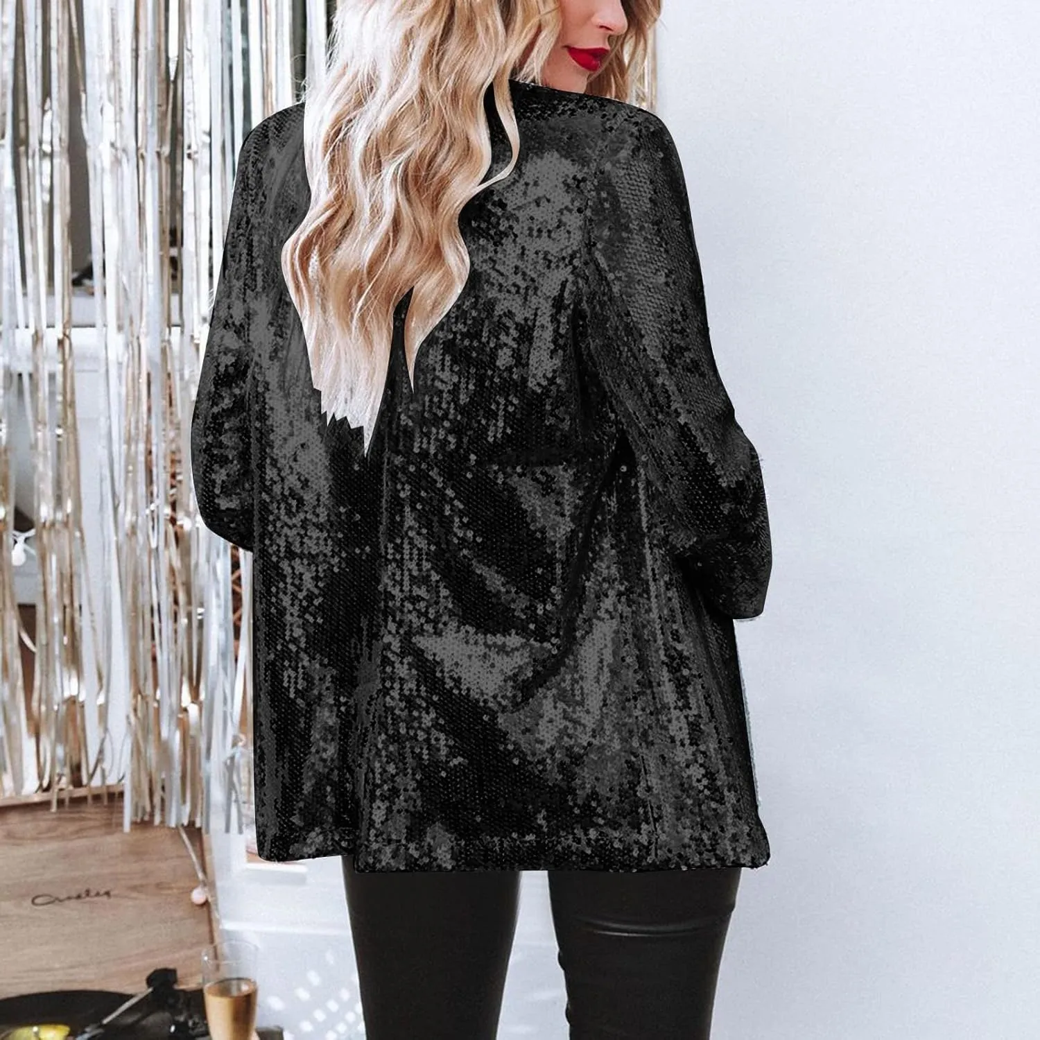 Women Sequins Blazer Sequin Jacket Casual Long Sleeve Glitter Party Shiny Lapel Coat Jacket Women Plus Size