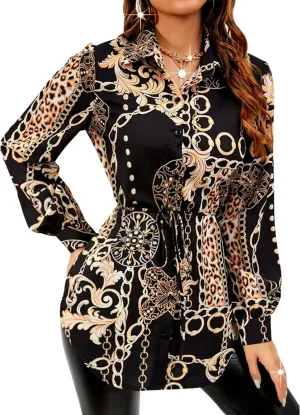 Women's Casual Long Sleeve Button Down Shirts Mini Dress Sexy V Neck T-Shirts Tops Loose Collar Long Blouse Wrap Dress