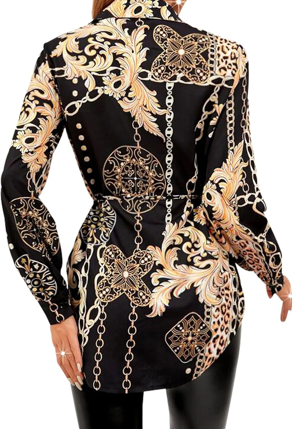 Women's Casual Long Sleeve Button Down Shirts Mini Dress Sexy V Neck T-Shirts Tops Loose Collar Long Blouse Wrap Dress