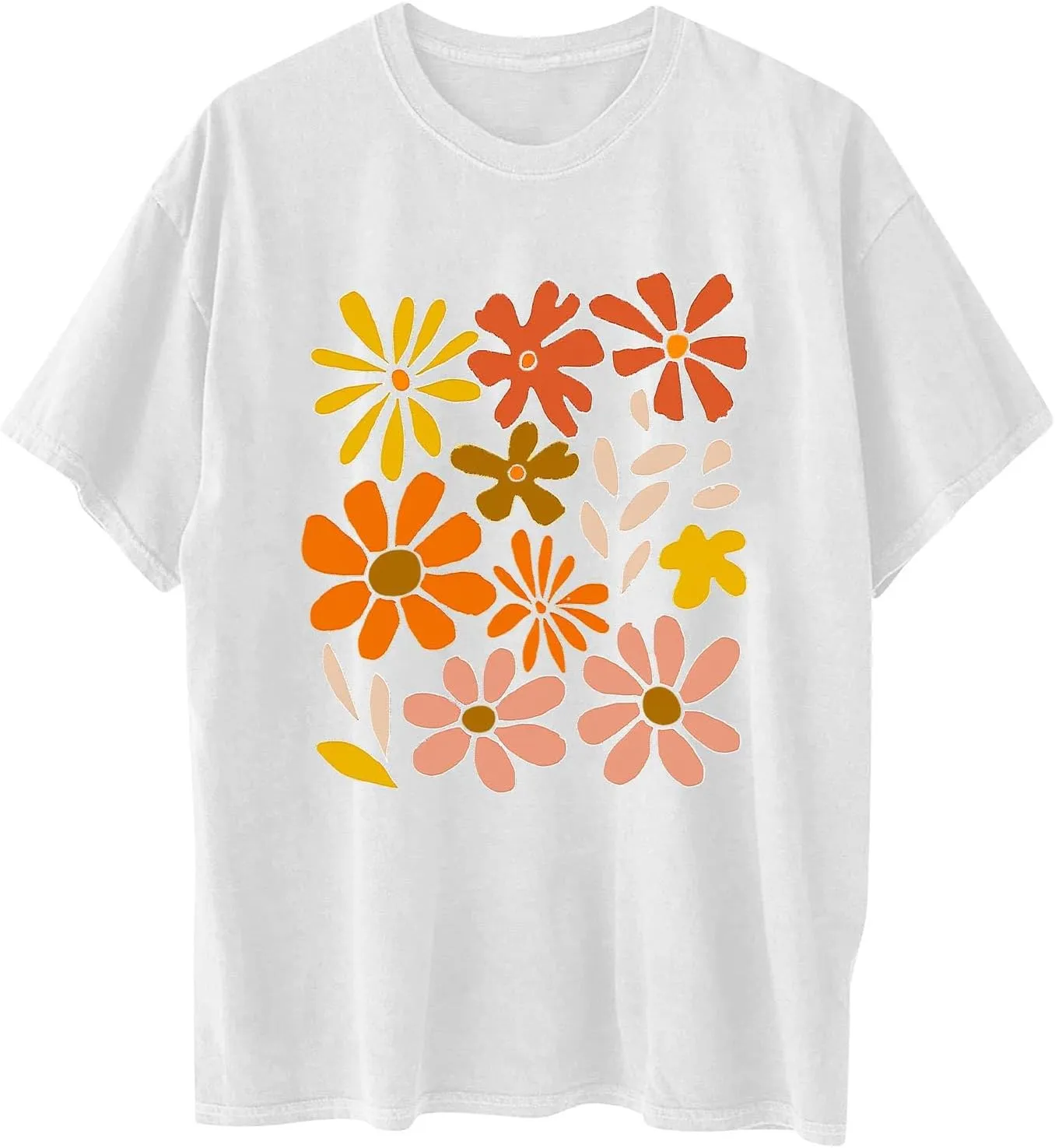 Women's Oversized T Shirts Summer Fashion Floral Print Short Sleeve Tops Casual Crewneck Loose Tees