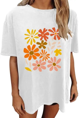 Women's Oversized T Shirts Summer Fashion Floral Print Short Sleeve Tops Casual Crewneck Loose Tees