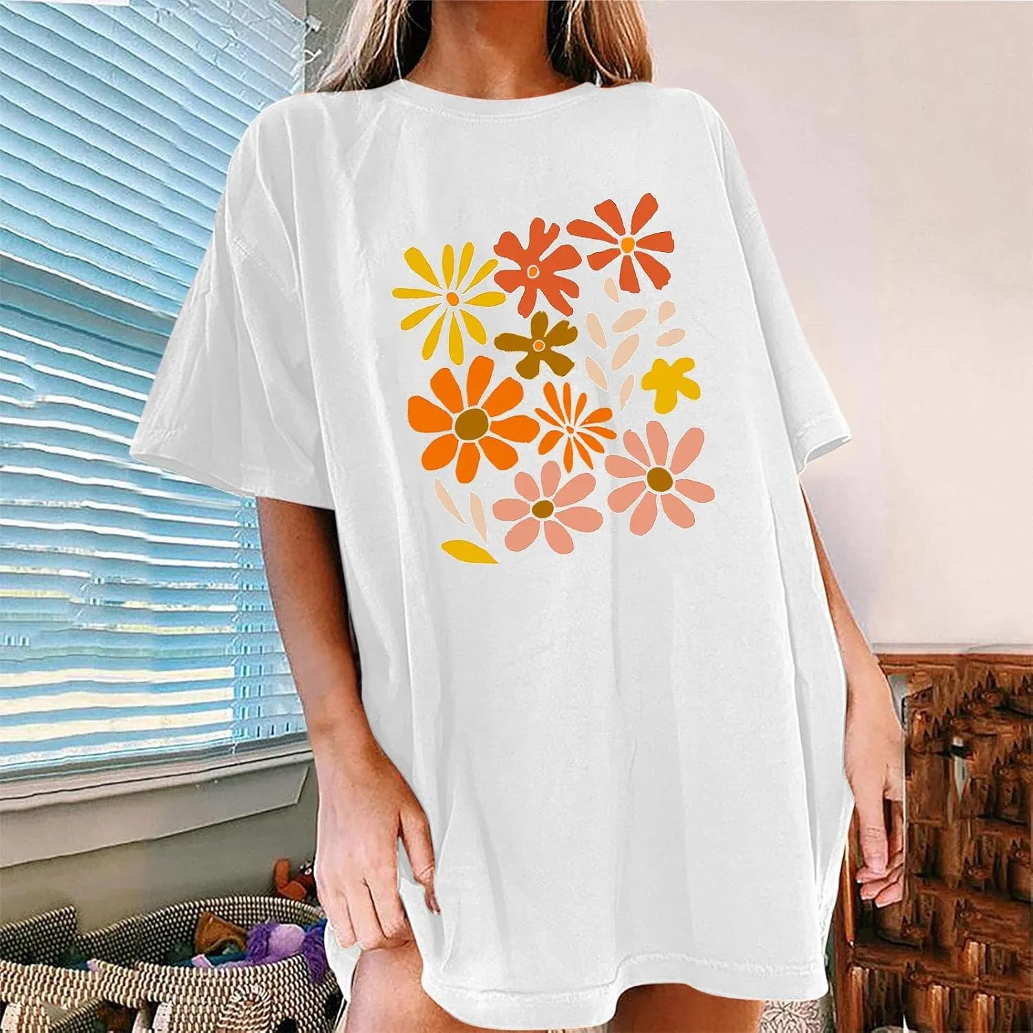 Women's Oversized T Shirts Summer Fashion Floral Print Short Sleeve Tops Casual Crewneck Loose Tees