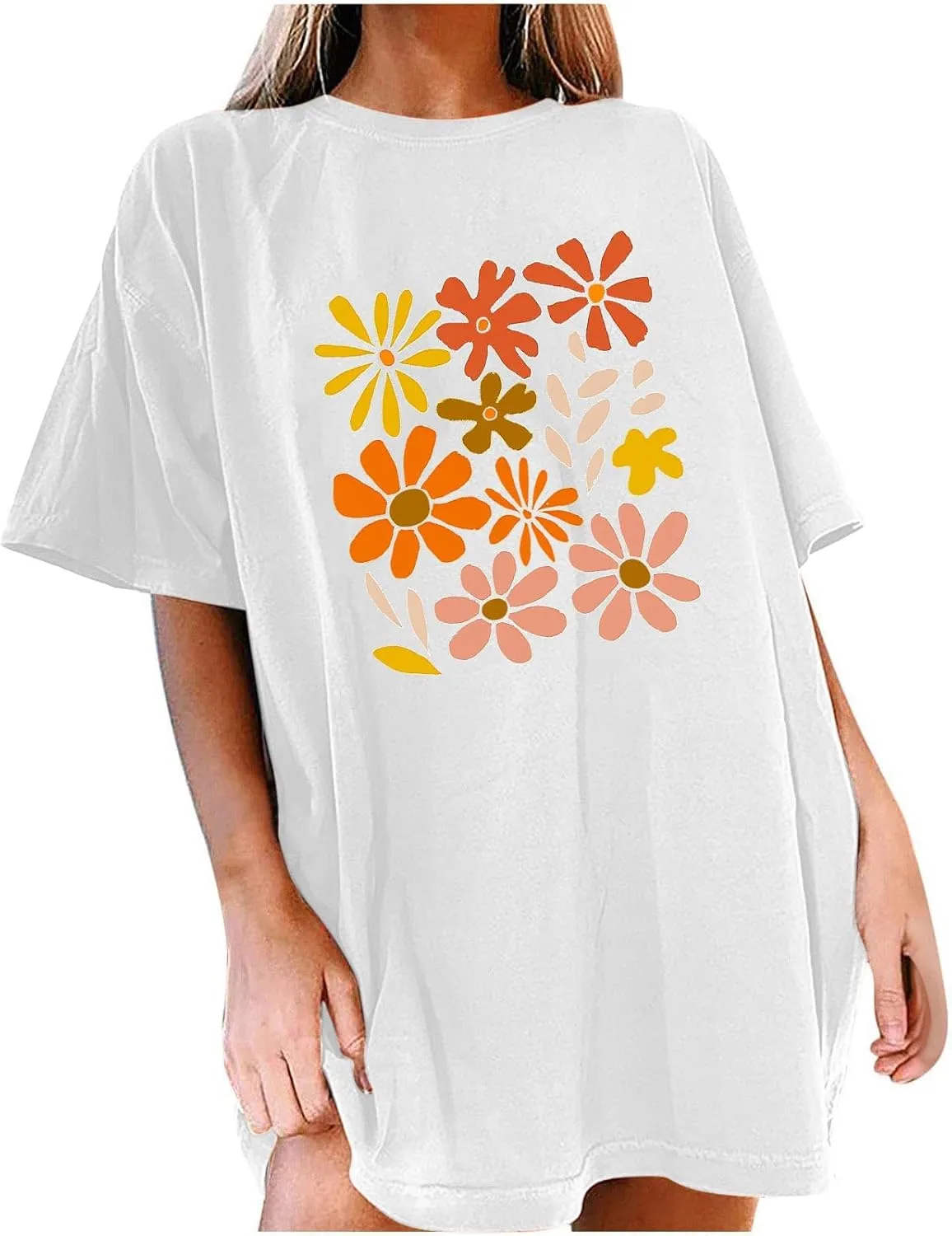 Women's Oversized T Shirts Summer Fashion Floral Print Short Sleeve Tops Casual Crewneck Loose Tees