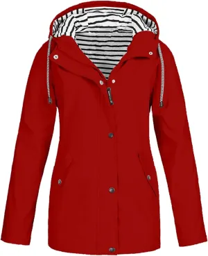 Womens Rain Jacket with Hood Raincoat Windbreaker Waterproof Long Hooded Trench Coats Spring Jackets for Women
