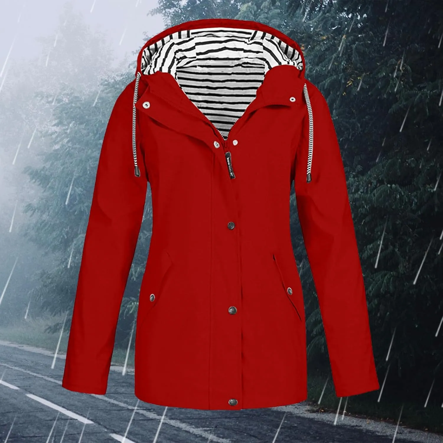 Womens Rain Jacket with Hood Raincoat Windbreaker Waterproof Long Hooded Trench Coats Spring Jackets for Women