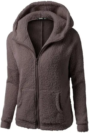 Womens Sherpa Jacket Fuzzy Plus Size Zip Up Hoodie Soft Comfy Fleece Lined Winter Coat with Pockets Warm Outerwear