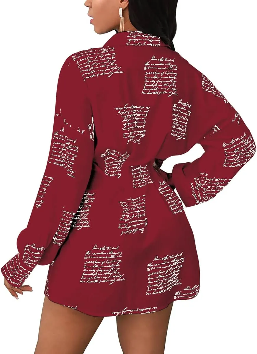 Women's Shirt Dresses Button Down Colorful Blouses Long Sleeve Floral Print Tops Loose Collar Sexy T-Shirts