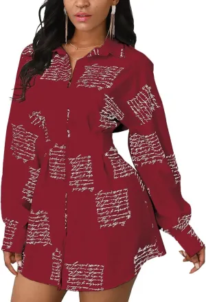 Women's Shirt Dresses Button Down Colorful Blouses Long Sleeve Floral Print Tops Loose Collar Sexy T-Shirts