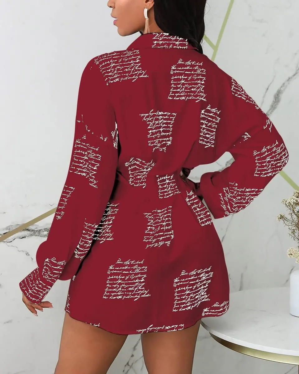 Women's Shirt Dresses Button Down Colorful Blouses Long Sleeve Floral Print Tops Loose Collar Sexy T-Shirts