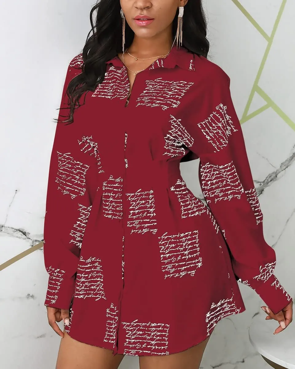 Women's Shirt Dresses Button Down Colorful Blouses Long Sleeve Floral Print Tops Loose Collar Sexy T-Shirts